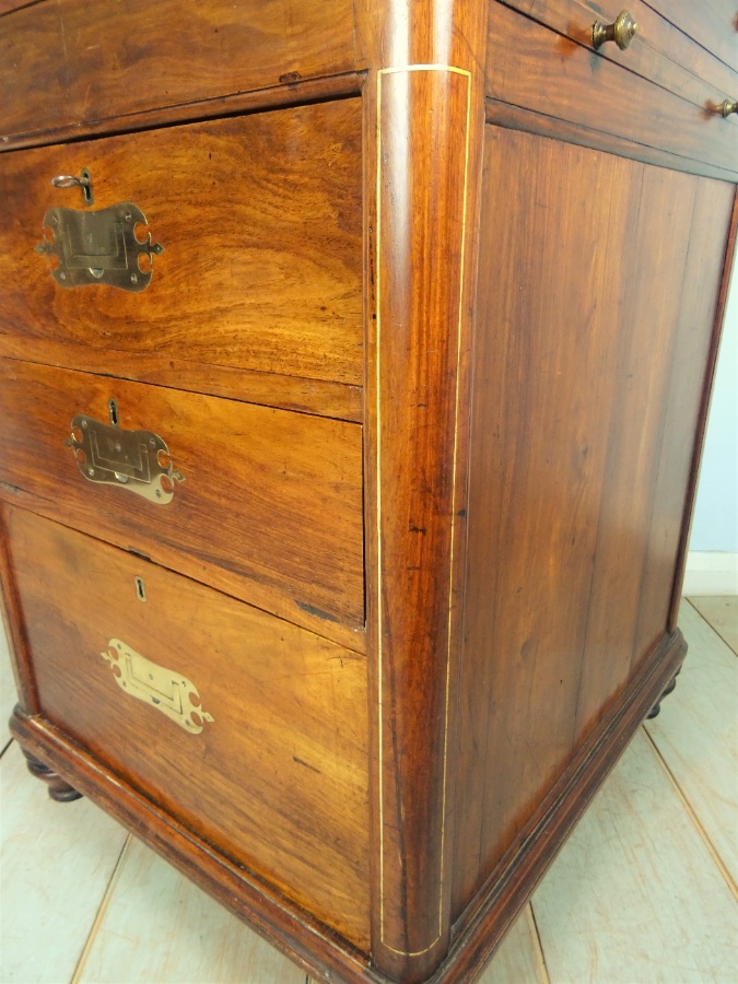 Rare Antique Military Campaign Tulipwood Davenport Desk